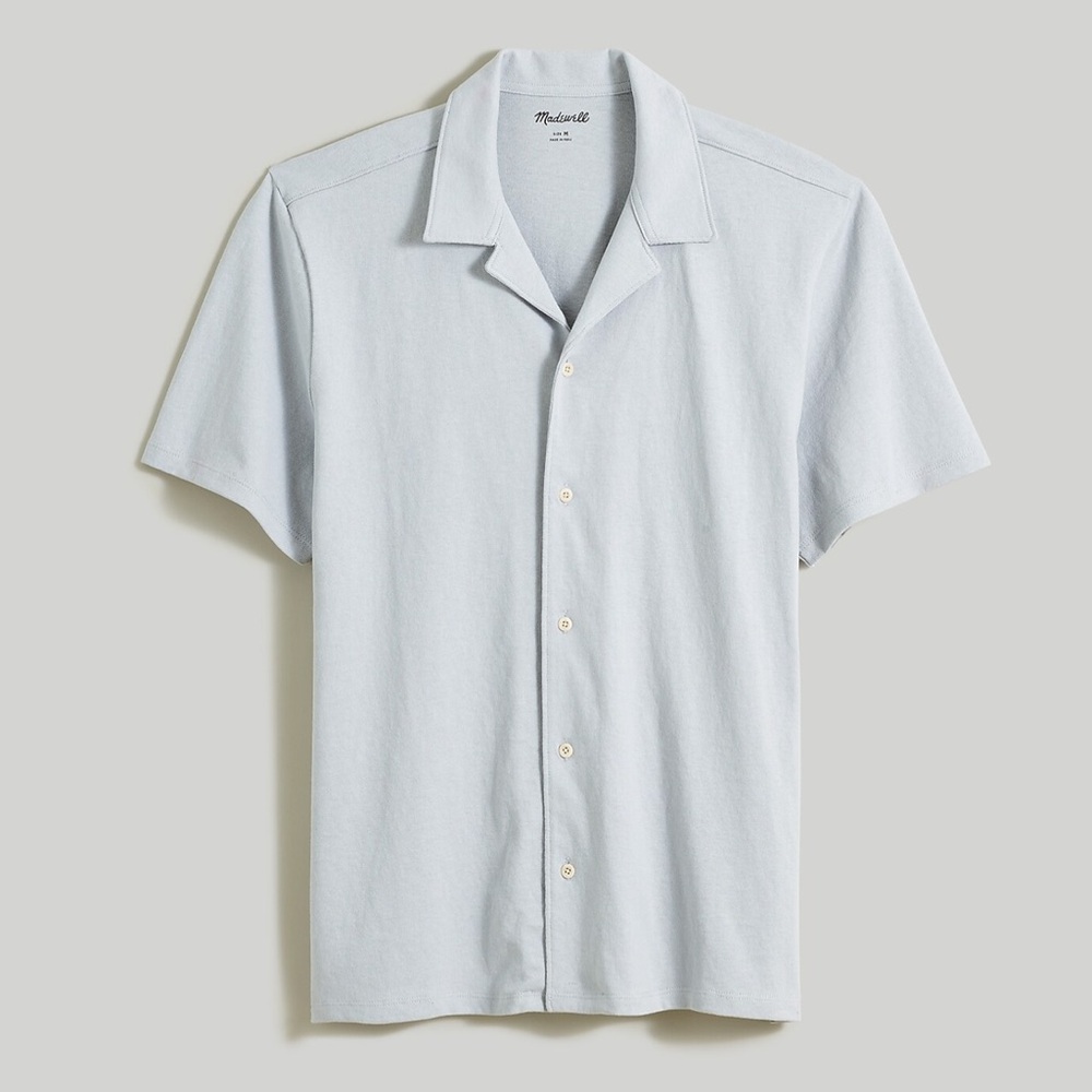 Madewell Knit Camp Collar Shirt, cool fog (very light blue/gray), size large